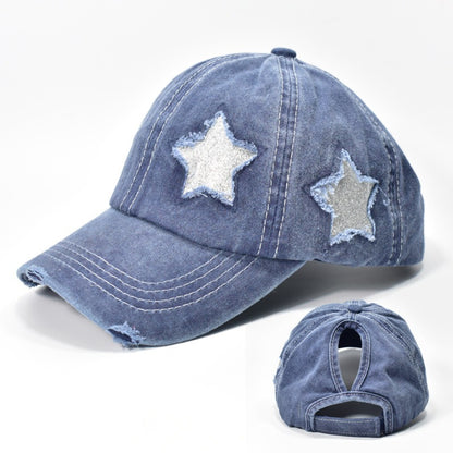 Star Distressed Ponytail Baseball Hat