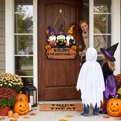 Personalized Halloween Witch Family Welcome Wooden Door Sign