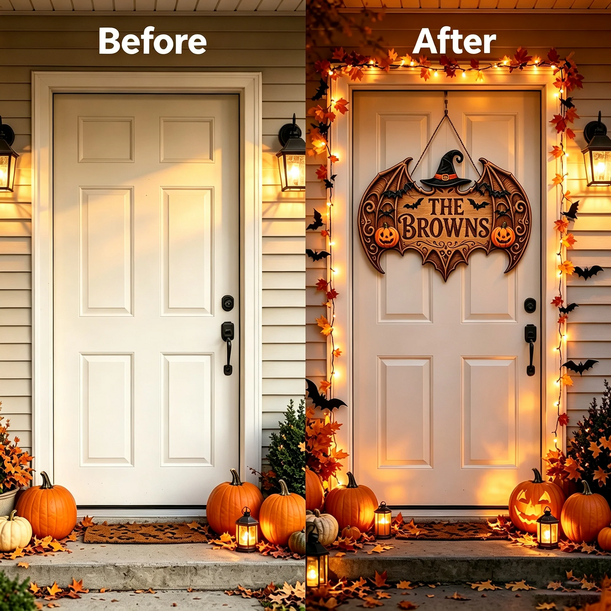 Personalized Bat Wings Halloween Family Name Wooden Sign