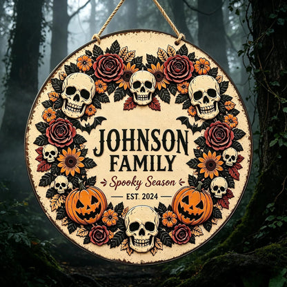 Personalized Halloween Metal Sign Skull Pumpkin Fall Wreath Sign
