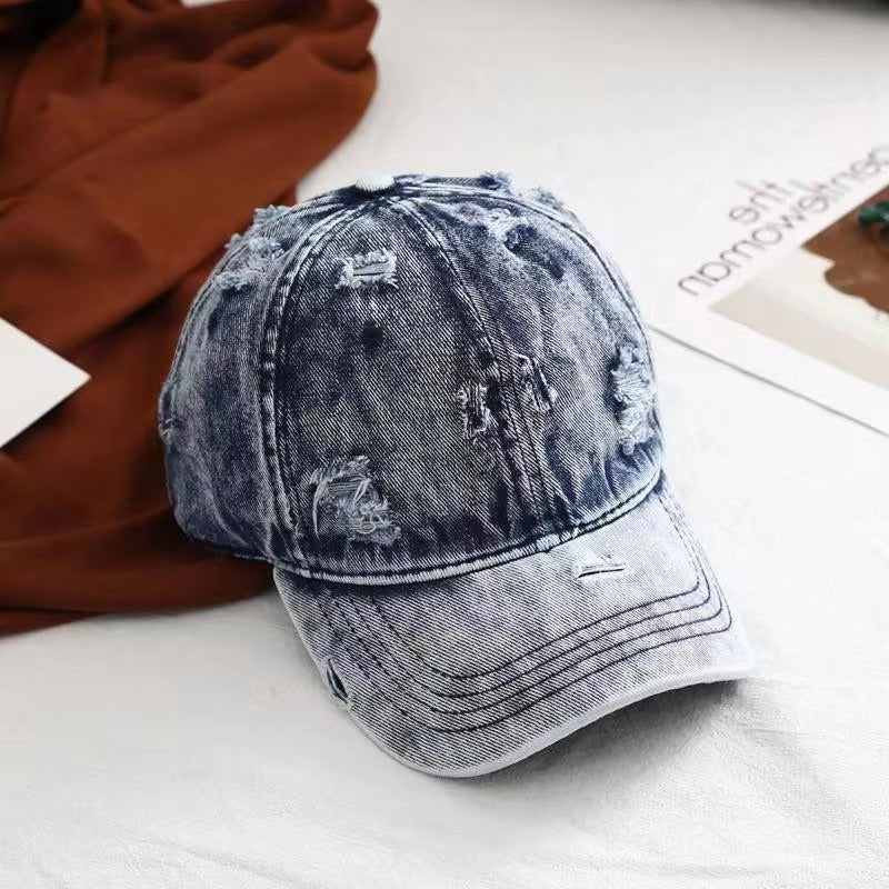 Retro Y2K Distressed Ripped Denim Trucker Baseball Cap