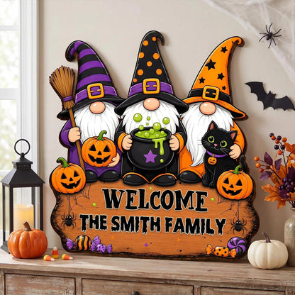 Personalized Halloween Witch Family Welcome Wooden Door Sign