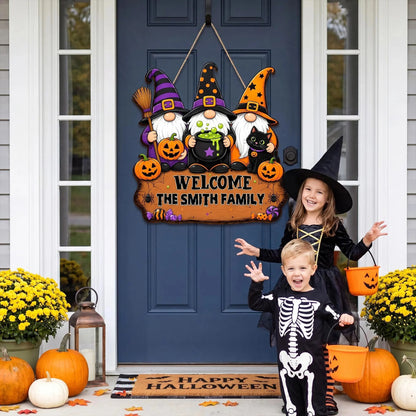 Personalized Halloween Witch Family Welcome Wooden Door Sign