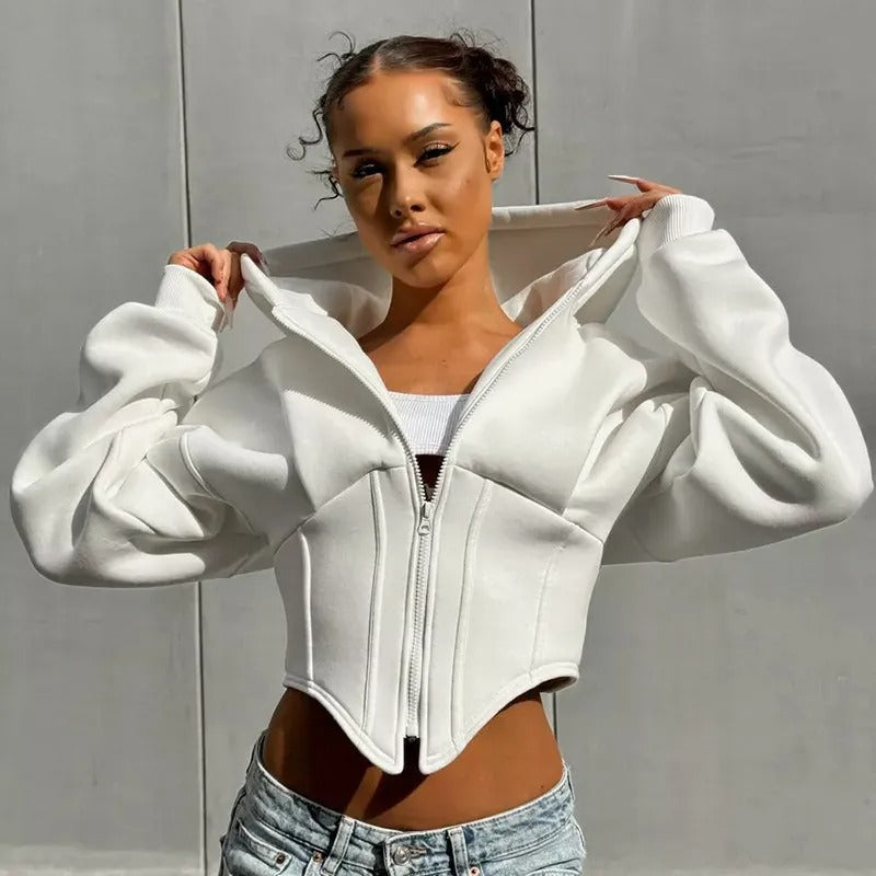 Y2K Slim Fit Zip Up Corset Hoodie Streetwear Jacket