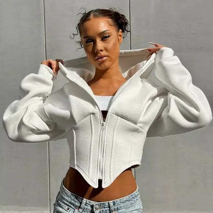 Y2K Slim Fit Zip Up Corset Hoodie Streetwear Jacket