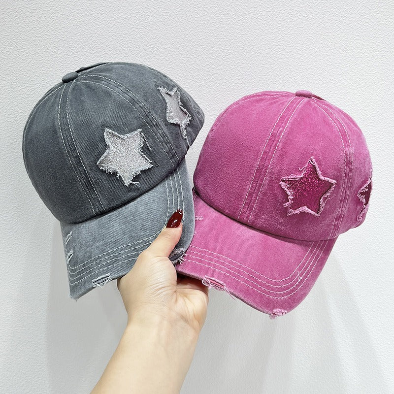 Star Distressed Ponytail Baseball Hat