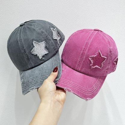 Star Distressed Ponytail Baseball Hat