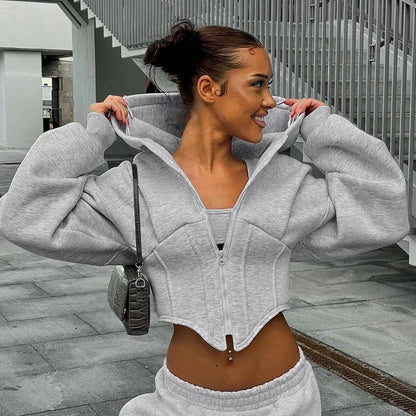 Y2K Slim Fit Zip Up Corset Hoodie Streetwear Jacket