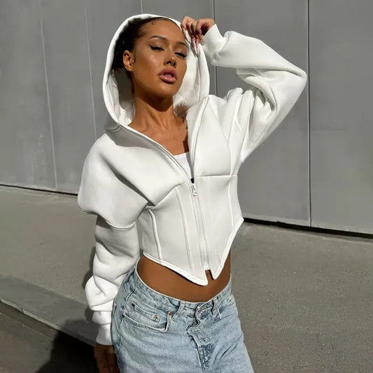 Y2K Slim Fit Zip Up Corset Hoodie Streetwear Jacket