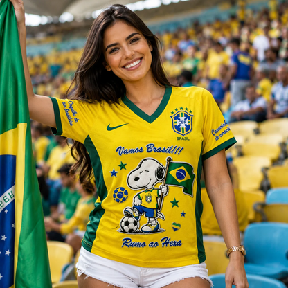 Snoopy Brazil Football V-Neck Jersey Yellow Tee