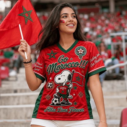 Snoopy Morocco Football V-Neck Jersey Red Tee