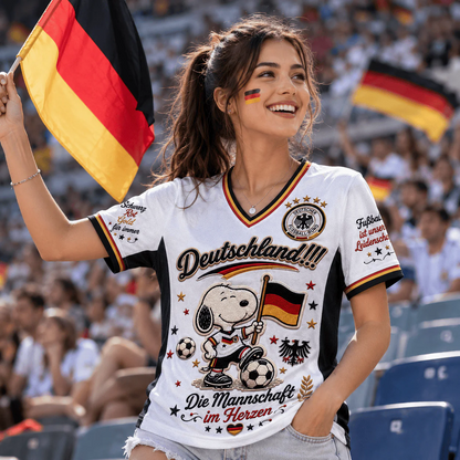 Snoopy Germany Football V-Neck Jersey White Tee
