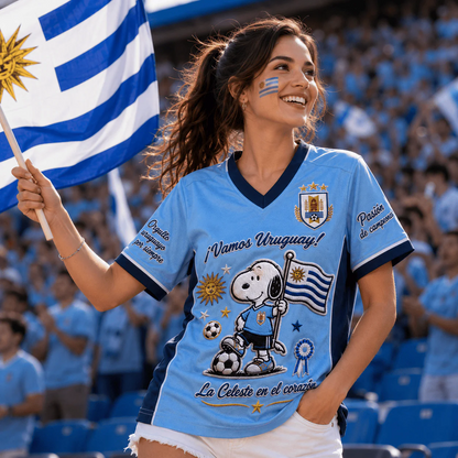 Snoopy Uruguay Football V-Neck Jersey Blue Tee