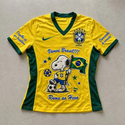 Snoopy Brazil Football V-Neck Jersey Yellow Tee