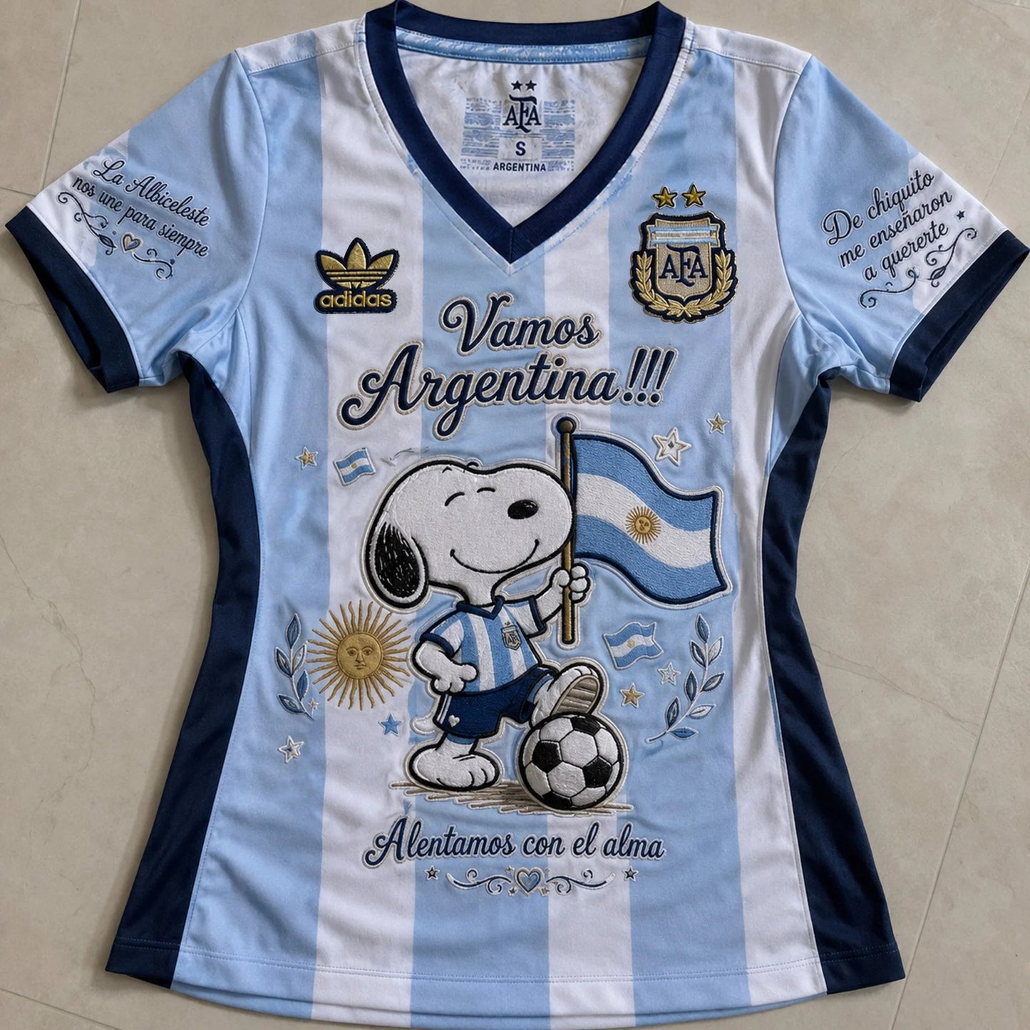Snoopy Argentina Football V-Neck Jersey Striped Tee
