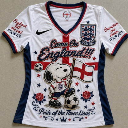 Snoopy England Football V-Neck Jersey White Tee