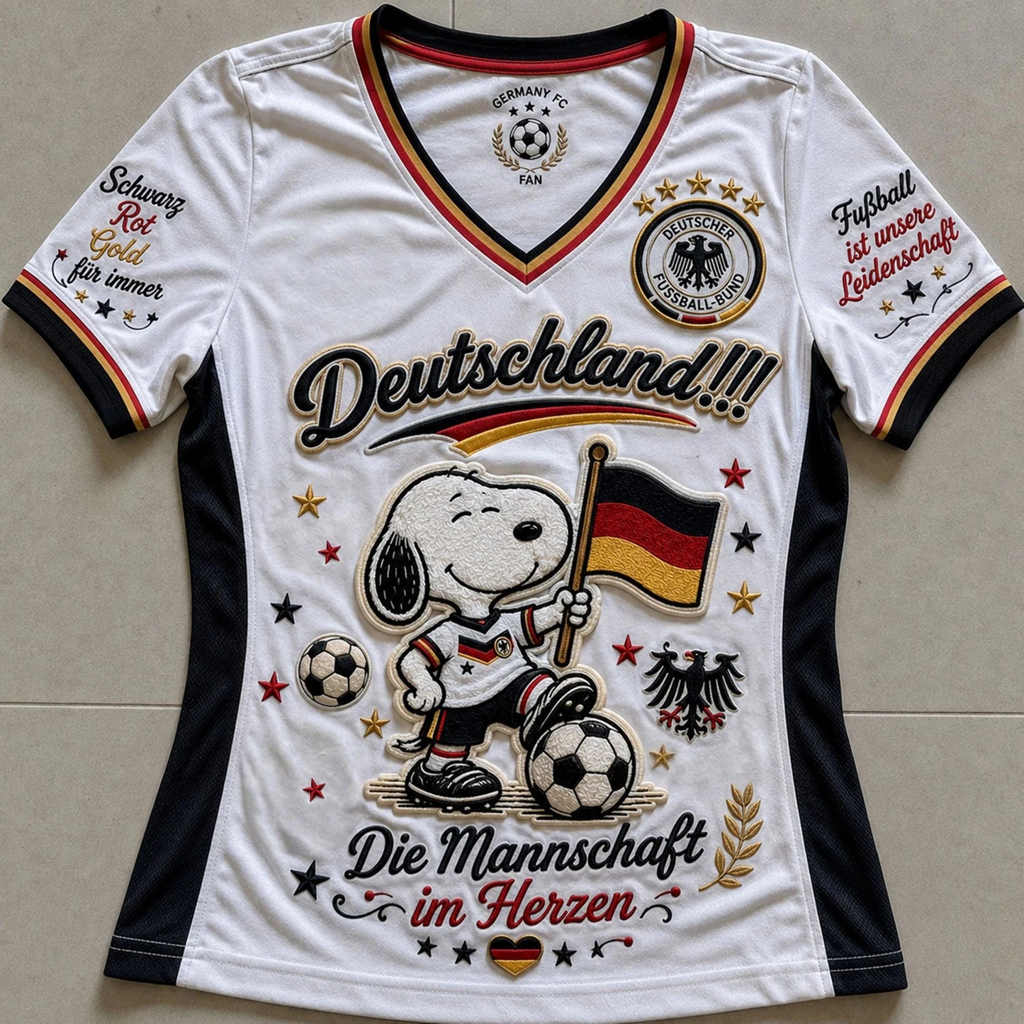 Snoopy Germany Football V-Neck Jersey White Tee