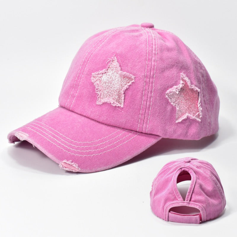 Star Distressed Ponytail Baseball Hat