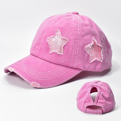 Star Distressed Ponytail Baseball Hat