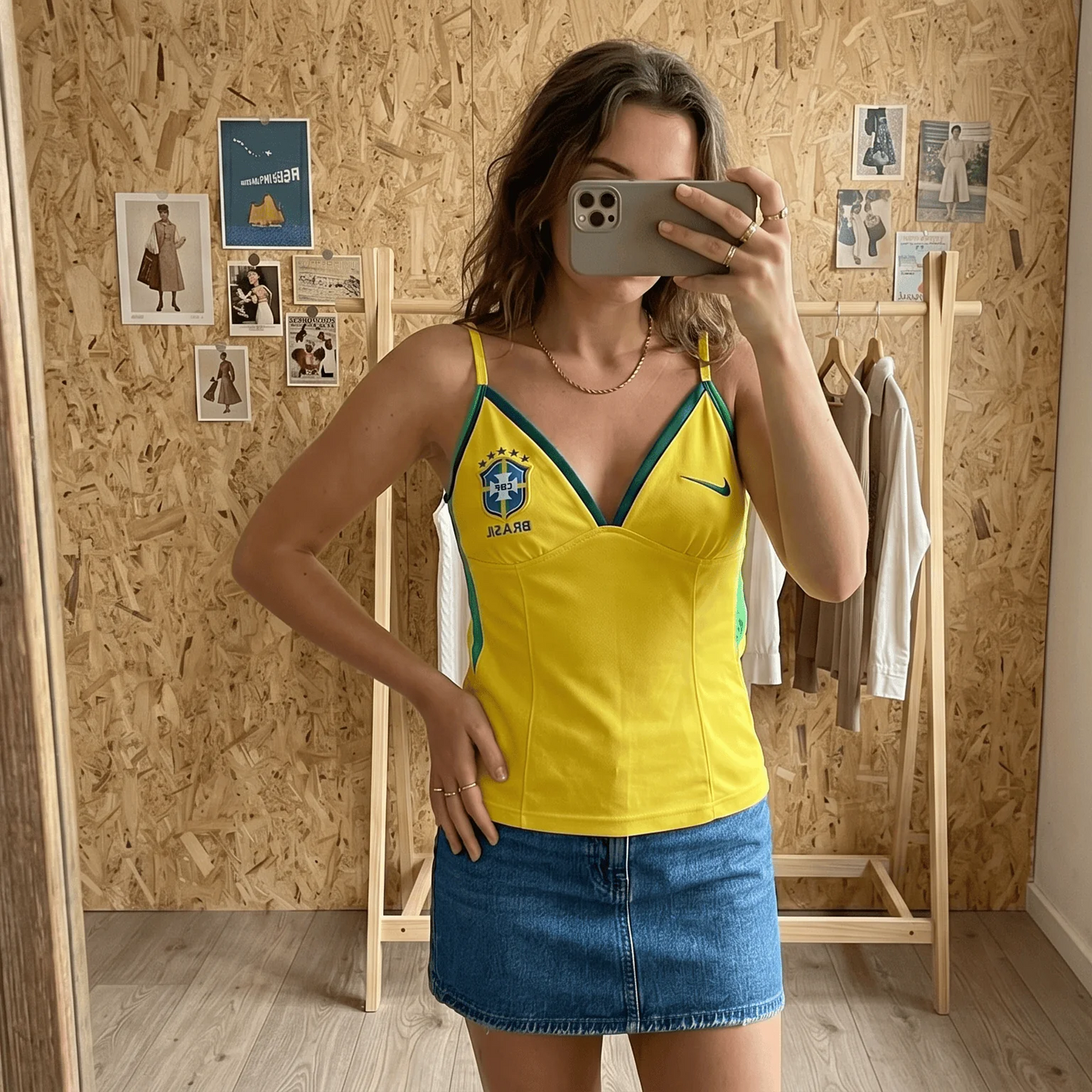 Womens Brazil Football Cami Tank Top Yellow