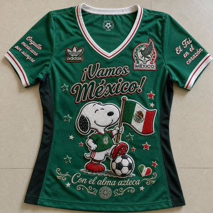 Snoopy Mexico Football Jersey Embroidered Green Tee