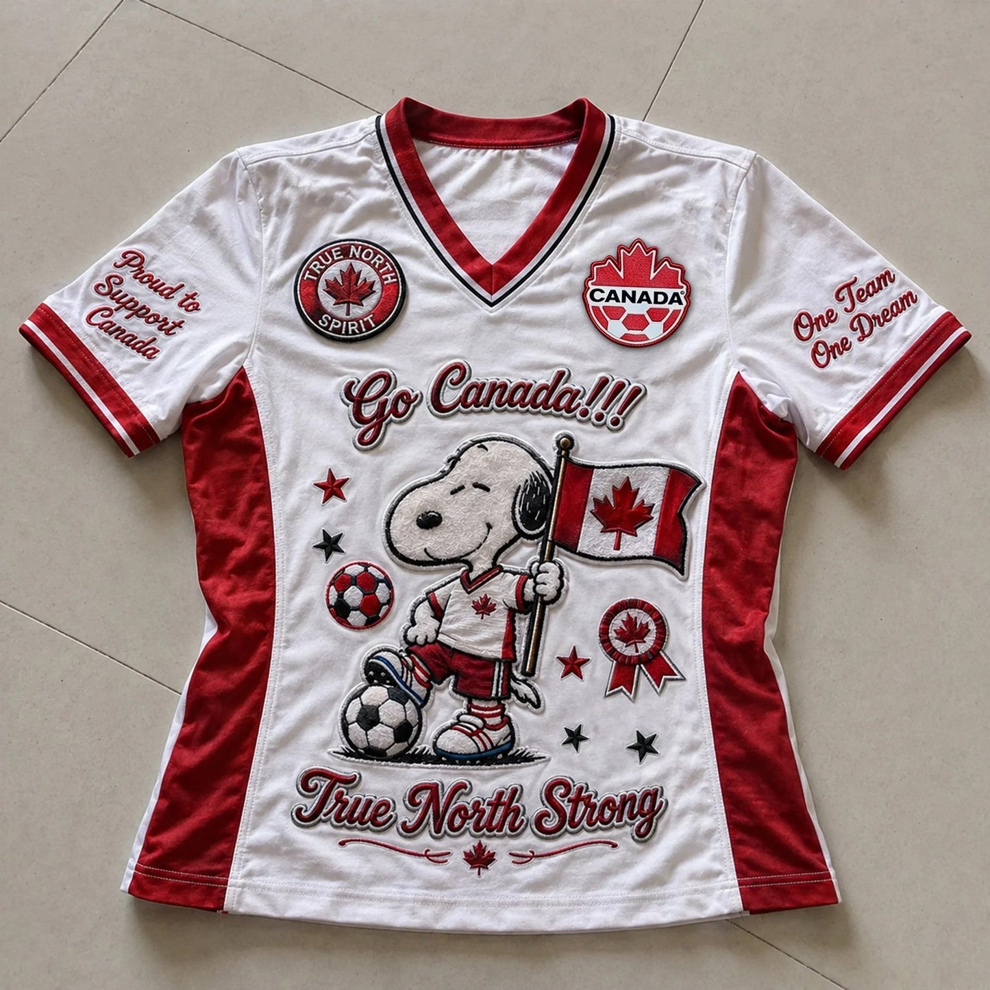 Snoopy Canada Football V-Neck Jersey White Tee