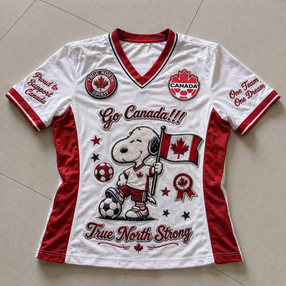 Snoopy Canada Football V-Neck Jersey White Tee