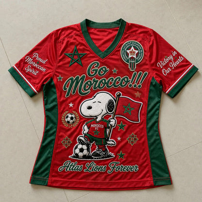 Snoopy Morocco Football V-Neck Jersey Red Tee