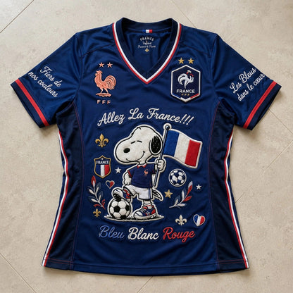 Snoopy France Football V-Neck Jersey Blue Tee