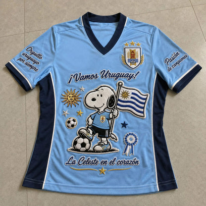 Snoopy Uruguay Football V-Neck Jersey Blue Tee