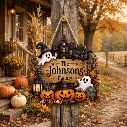 Personalized Pumpkin Ghost Fall Porch Welcome Wooden Sign