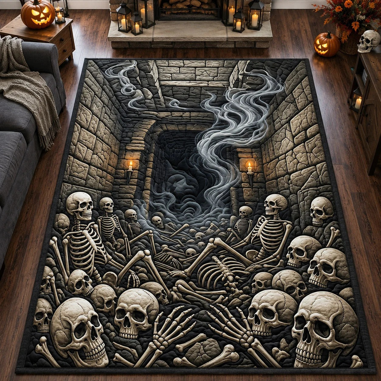 Macabre Skeleton Pile Area Rug
