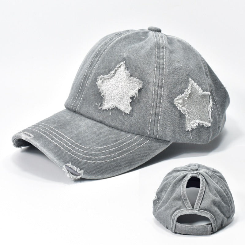 Star Distressed Ponytail Baseball Hat