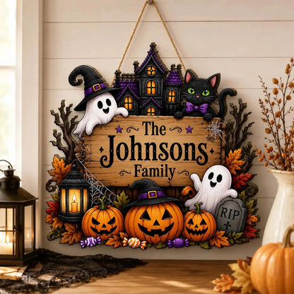 Personalized Pumpkin Ghost Fall Porch Welcome Wooden Sign