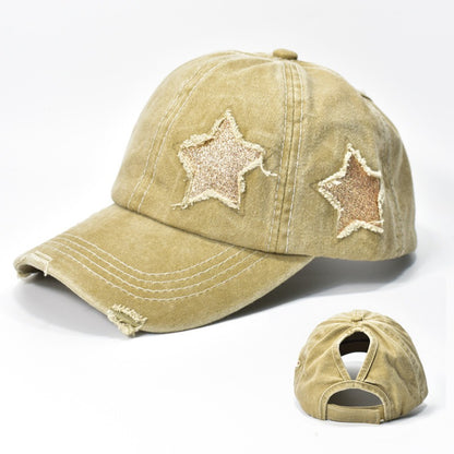 Star Distressed Ponytail Baseball Hat