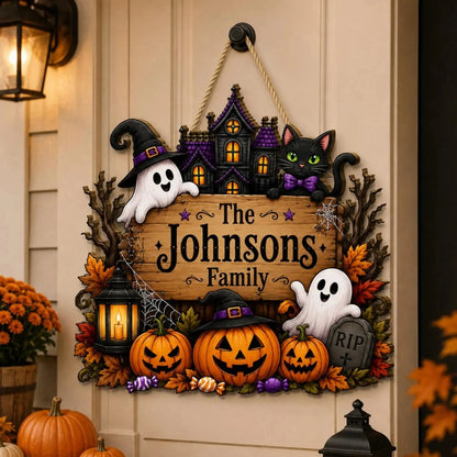Personalized Pumpkin Ghost Fall Porch Welcome Wooden Sign
