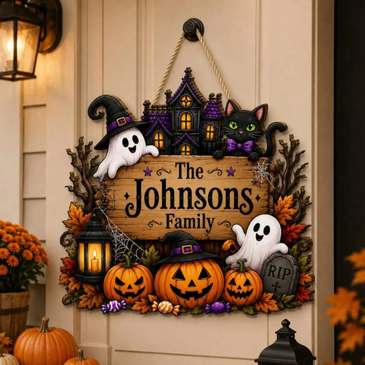 Personalized Pumpkin Ghost Fall Porch Welcome Wooden Sign