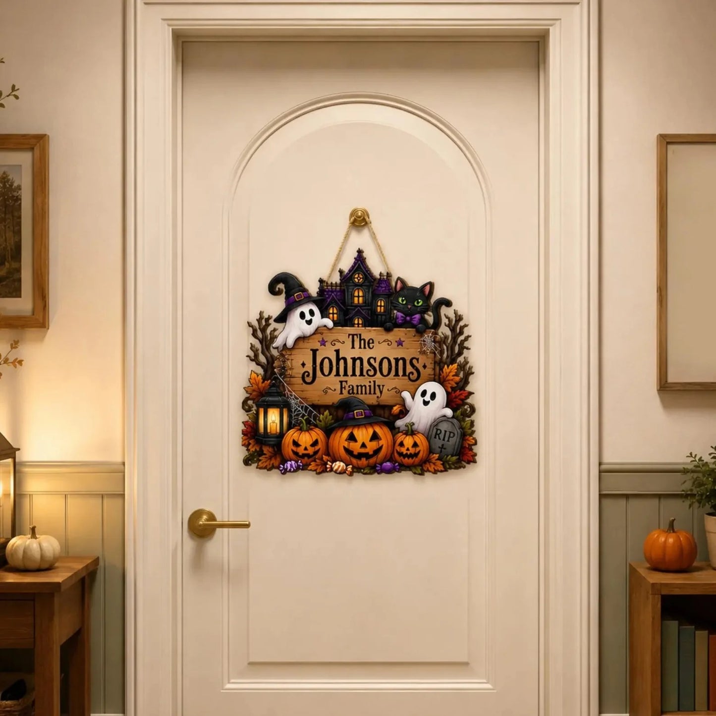 Personalized Pumpkin Ghost Fall Porch Welcome Wooden Sign