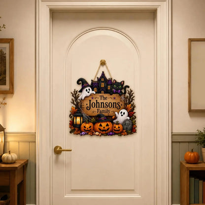 Personalized Pumpkin Ghost Fall Porch Welcome Wooden Sign