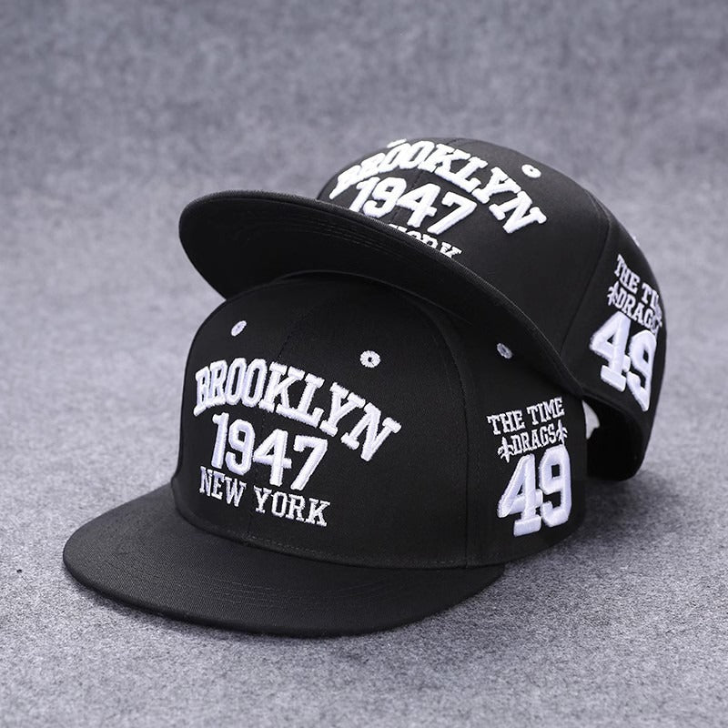 Embroidered Flat Brim Korean Hip-Hop Street Dance Cap