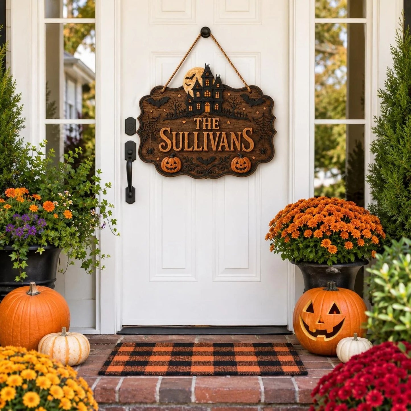 Personalized Haunted House Halloween Family Name Hanging Sign