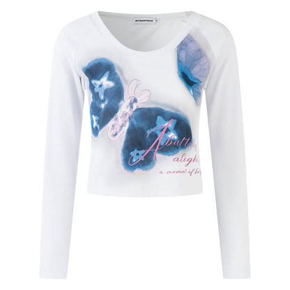 Indie Butterfly Print Long Sleeve Top