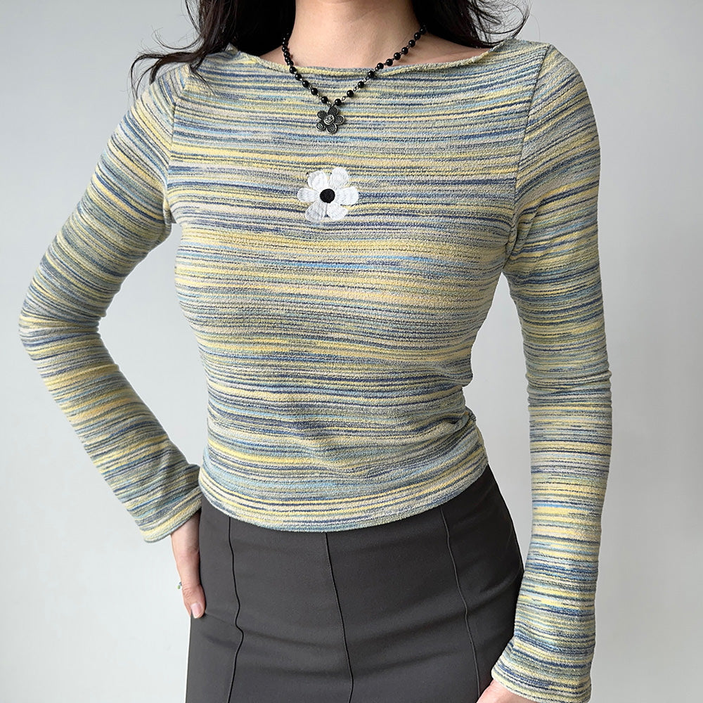 Indie Flower Striped Long Sleeve Top
