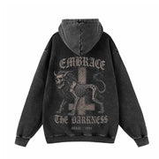 Inverted Cross Skeleton Beast Vintage Washed Hoodie