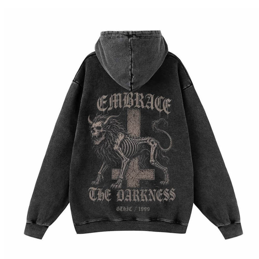Inverted Cross Skeleton Beast Vintage Washed Hoodie