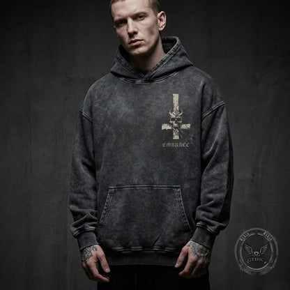 Inverted Cross Skeleton Beast Vintage Washed Hoodie