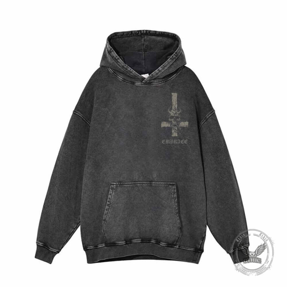 Inverted Cross Skeleton Beast Vintage Washed Hoodie