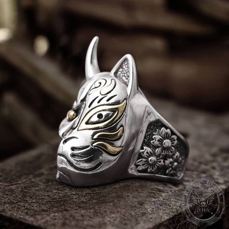 Japanese Hannya Mask Sterling Silver Ring