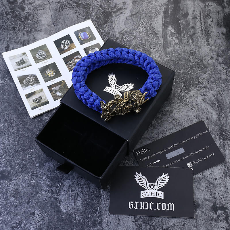 Japanese Samurai Dragon Brass Skull Paracord Bracelet