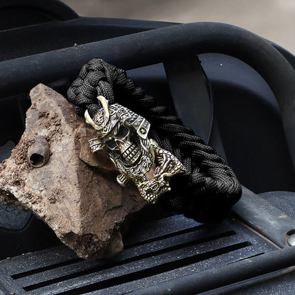 Japanese Samurai Dragon Brass Skull Paracord Bracelet